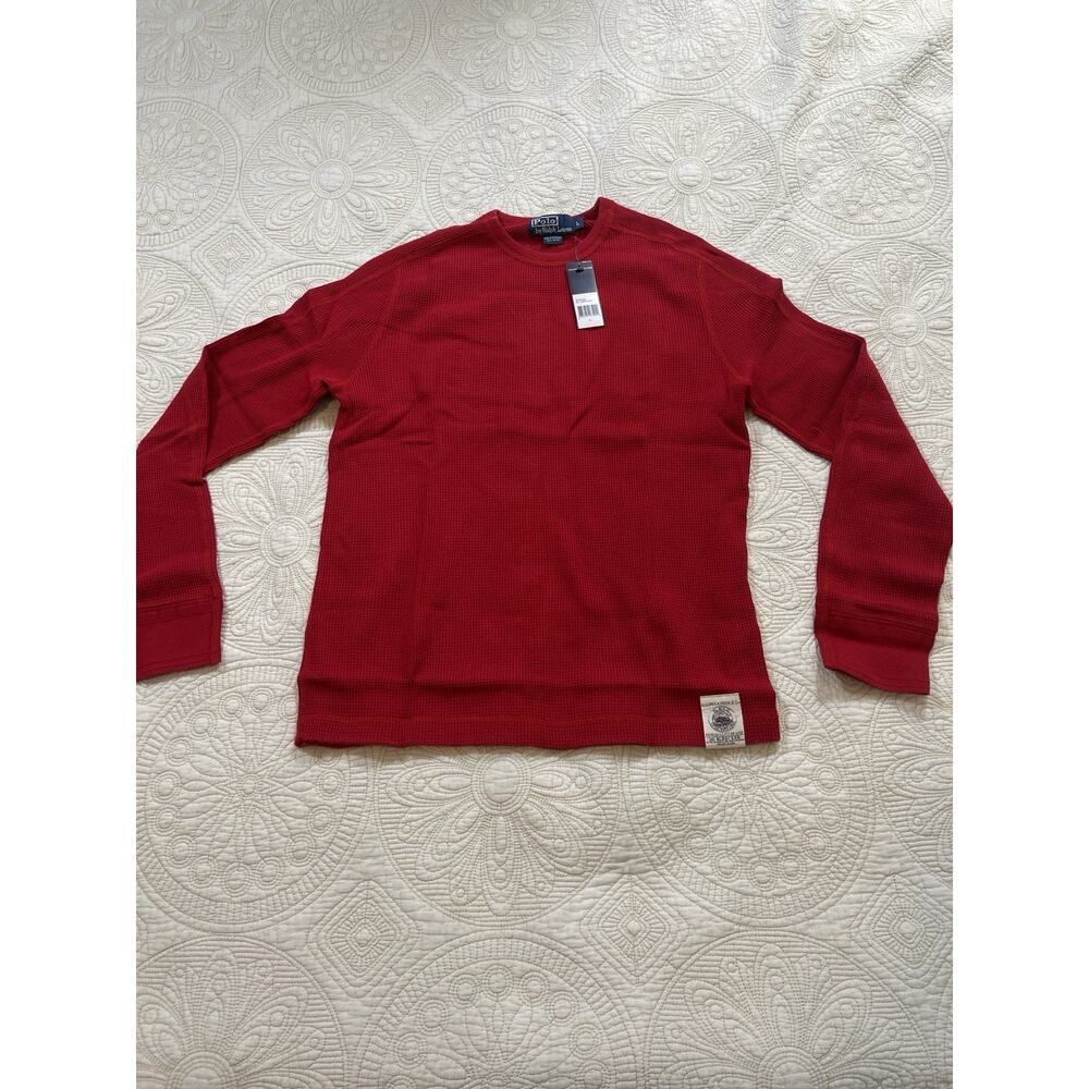 Polo Ralph Lauren Men's Thermal Long Sleeve Shirt Red Waffle Knit Size Large NWT
